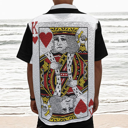 King Of Hearts Playing Card Print Textured Short Sleeve Shirt