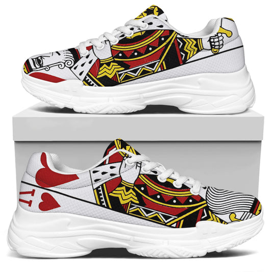 King Of Hearts Playing Card Print White Chunky Shoes