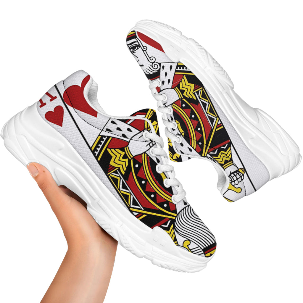 King Of Hearts Playing Card Print White Chunky Shoes