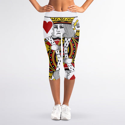 King Of Hearts Playing Card Print Women's Capri Leggings