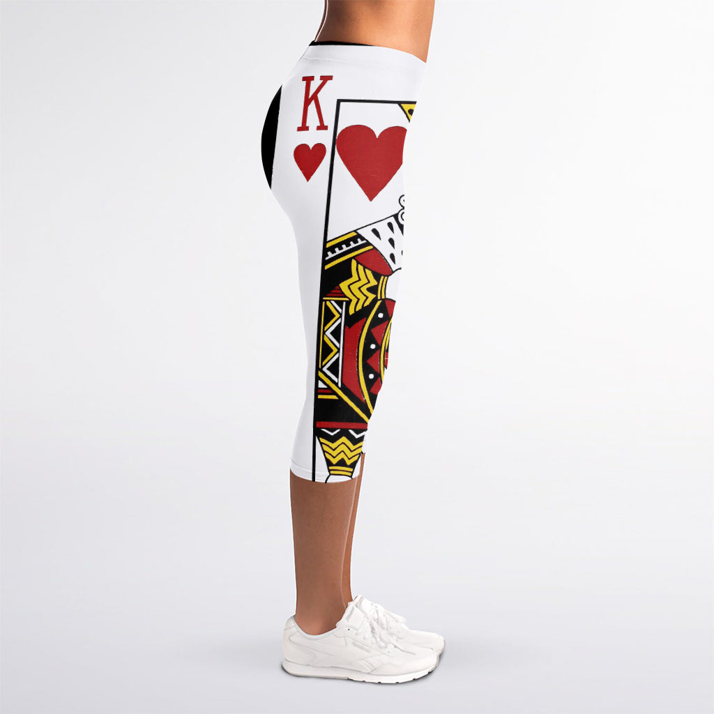 King Of Hearts Playing Card Print Women's Capri Leggings