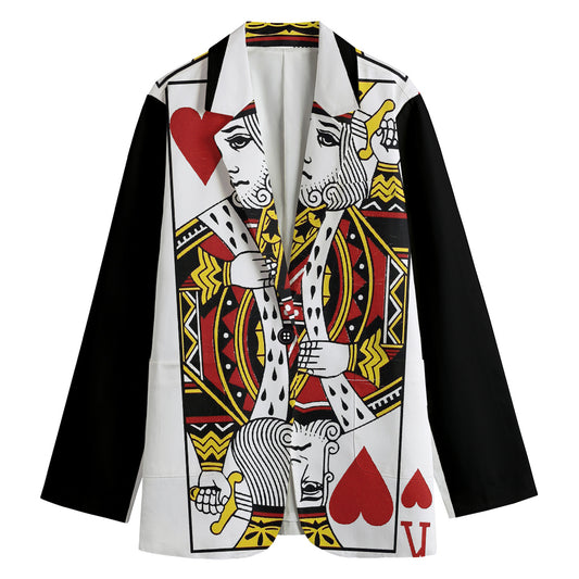 King Of Hearts Playing Card Print Women's Cotton Blazer