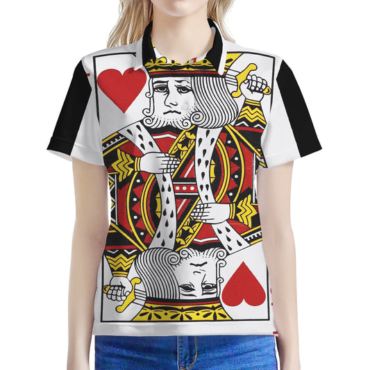King Of Hearts Playing Card Print Women's Polo Shirt