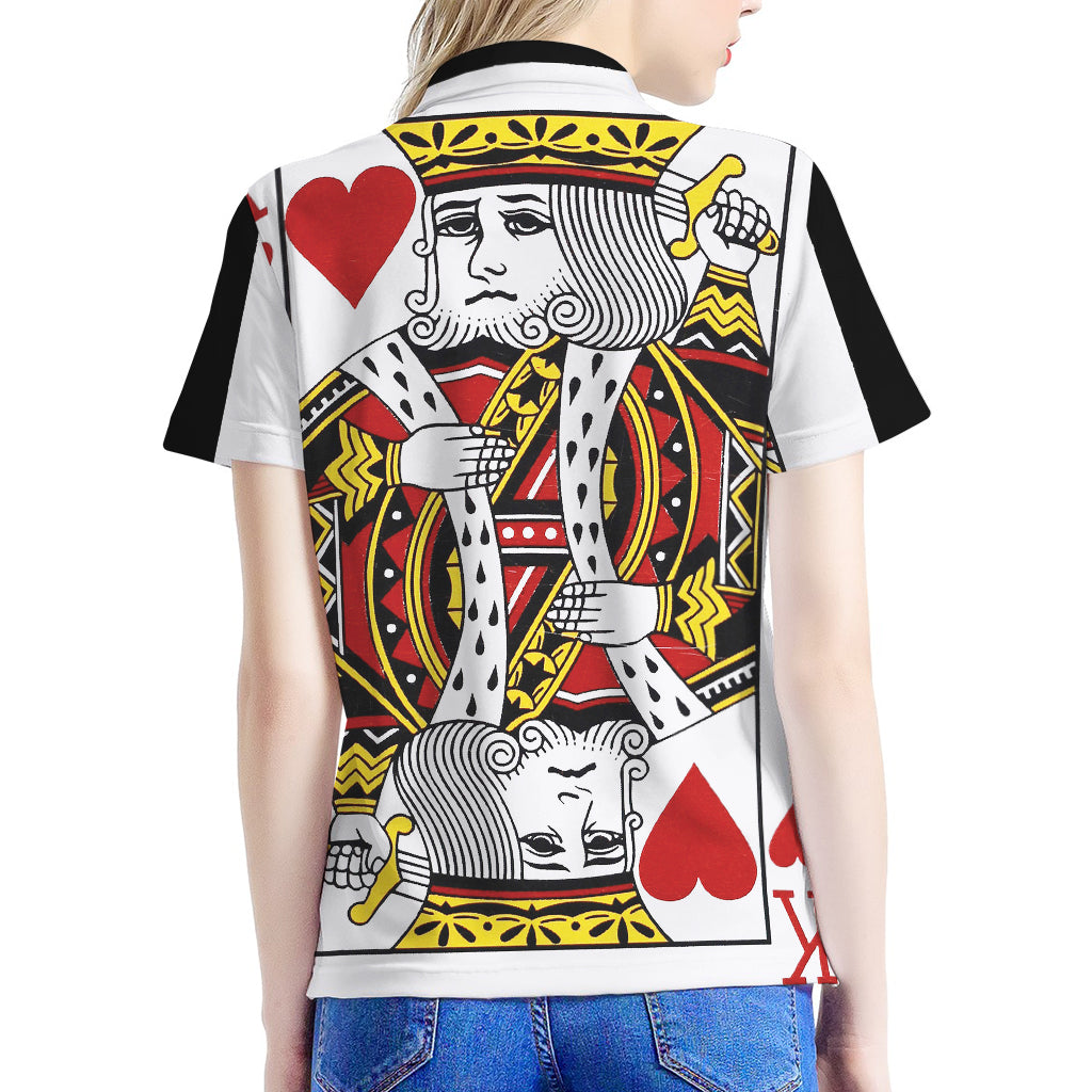 King Of Hearts Playing Card Print Women's Polo Shirt