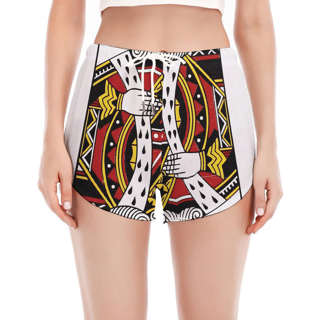 King Of Hearts Playing Card Print Women's Split Running Shorts