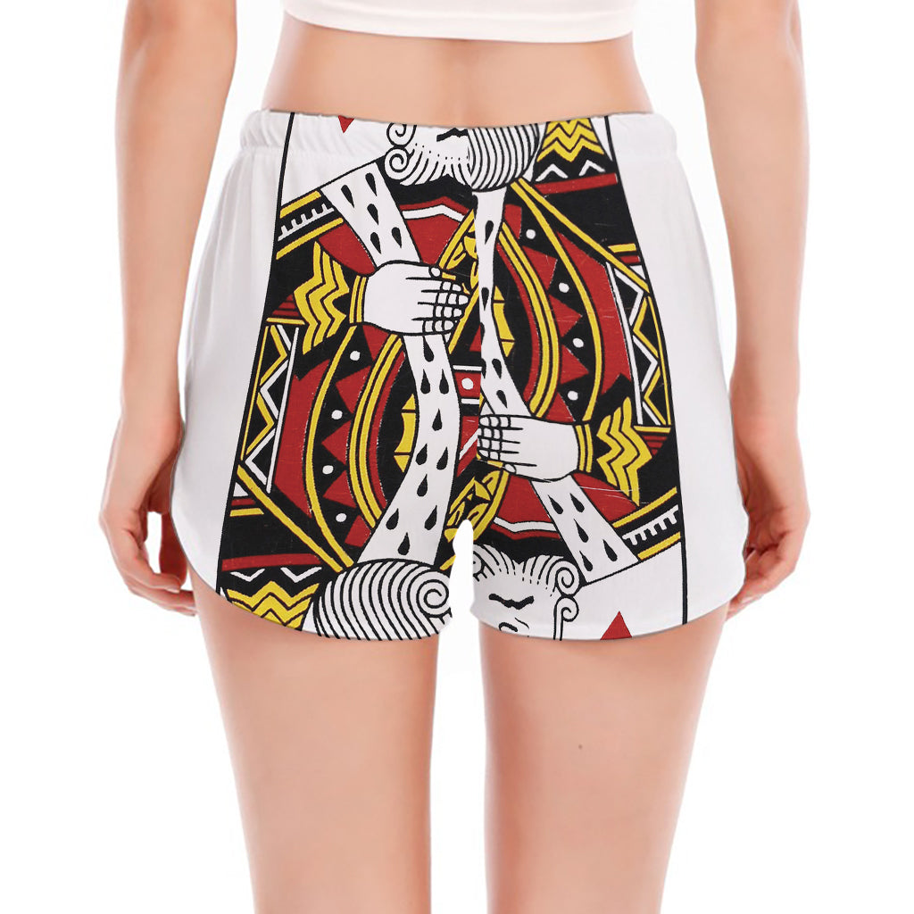 King Of Hearts Playing Card Print Women's Split Running Shorts