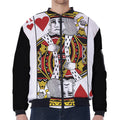 King Of Hearts Playing Card Print Zip Sleeve Bomber Jacket