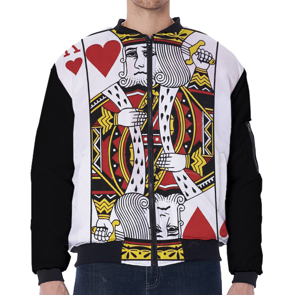 King Of Hearts Playing Card Print Zip Sleeve Bomber Jacket