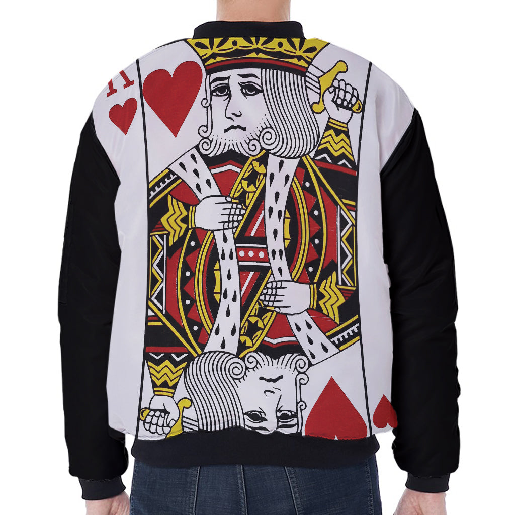 King Of Hearts Playing Card Print Zip Sleeve Bomber Jacket