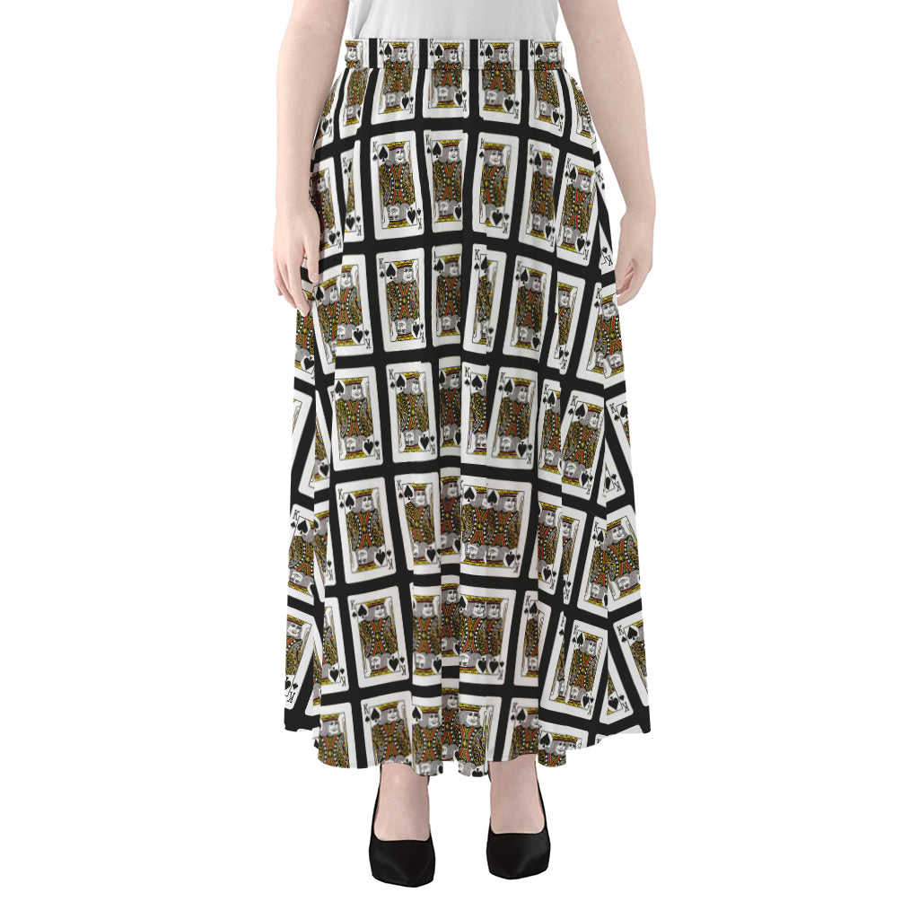 King Of Spades Pattern Print Chiffon Maxi Skirt