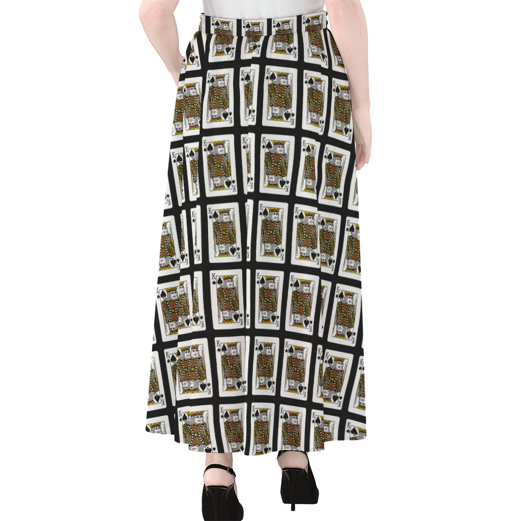 King Of Spades Pattern Print Chiffon Maxi Skirt
