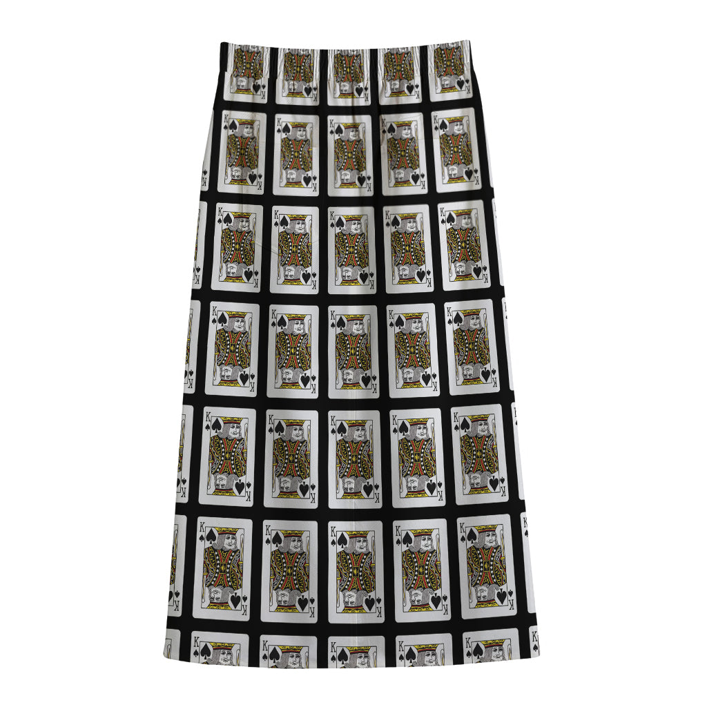 King Of Spades Pattern Print Cotton Front Slit Maxi Skirt