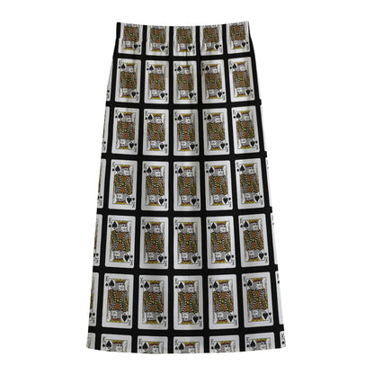 King Of Spades Pattern Print Cotton Front Slit Maxi Skirt