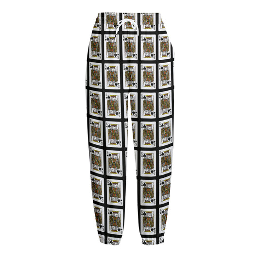 King Of Spades Pattern Print Fleece Lined Knit Pants