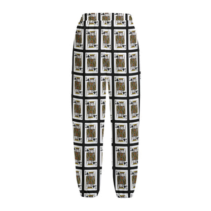 King Of Spades Pattern Print Fleece Lined Knit Pants