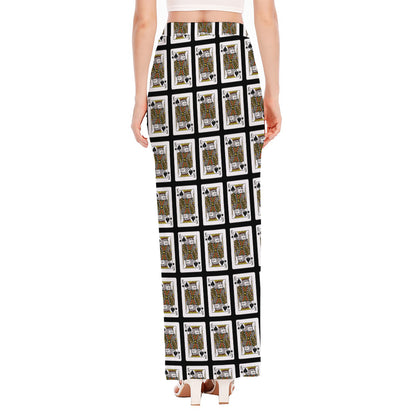 King Of Spades Pattern Print High Slit Maxi Skirt