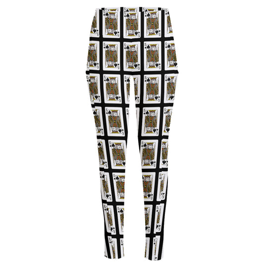 King Of Spades Pattern Print High-Waisted Pocket Leggings
