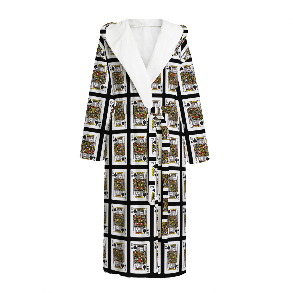 King Of Spades Pattern Print Hooded Bathrobe