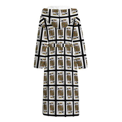 King Of Spades Pattern Print Hooded Bathrobe