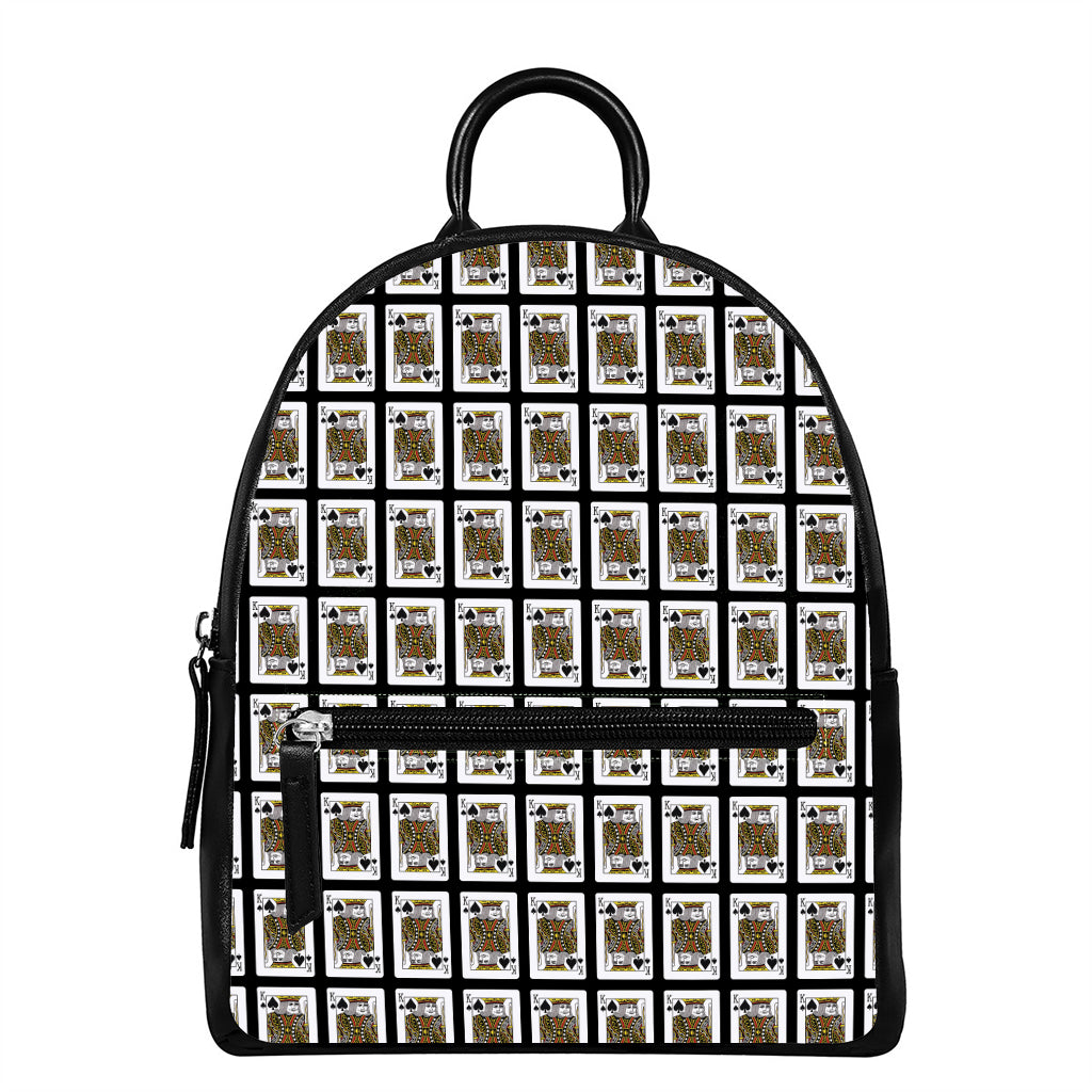 King Of Spades Pattern Print Leather Backpack