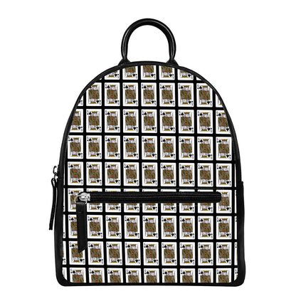 King Of Spades Pattern Print Leather Backpack