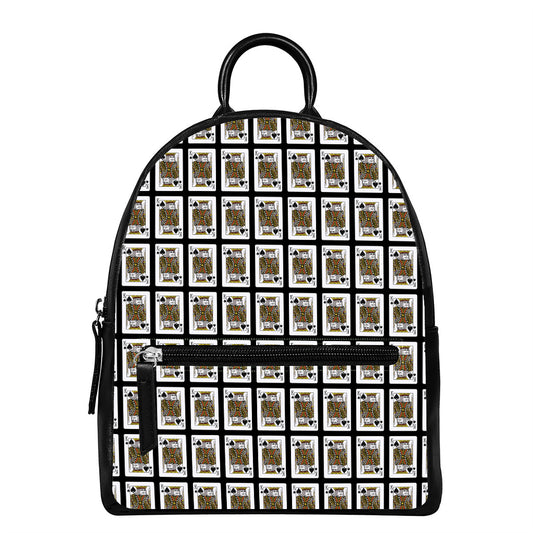 King Of Spades Pattern Print Leather Backpack