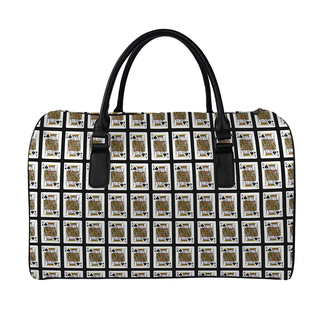 King Of Spades Pattern Print Leather Duffle Bag