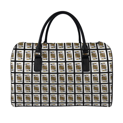 King Of Spades Pattern Print Leather Duffle Bag