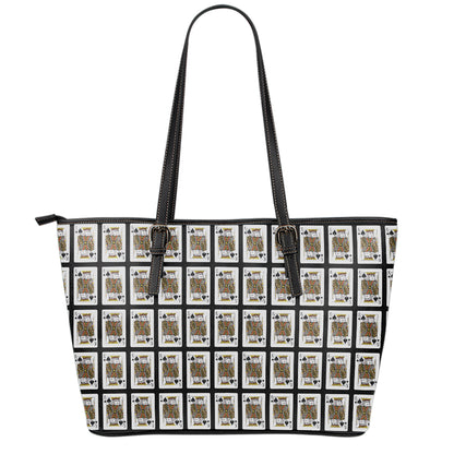 King Of Spades Pattern Print Leather Tote Bag