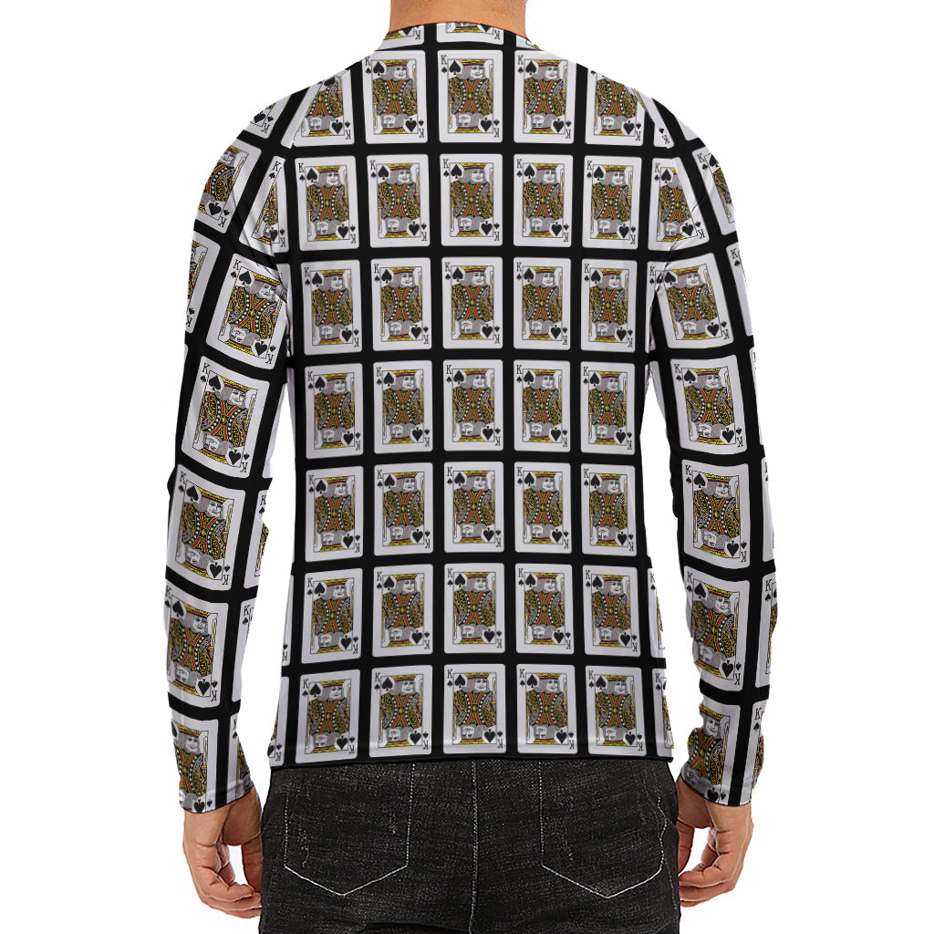 King Of Spades Pattern Print Men's Long Sleeve Rash Guard