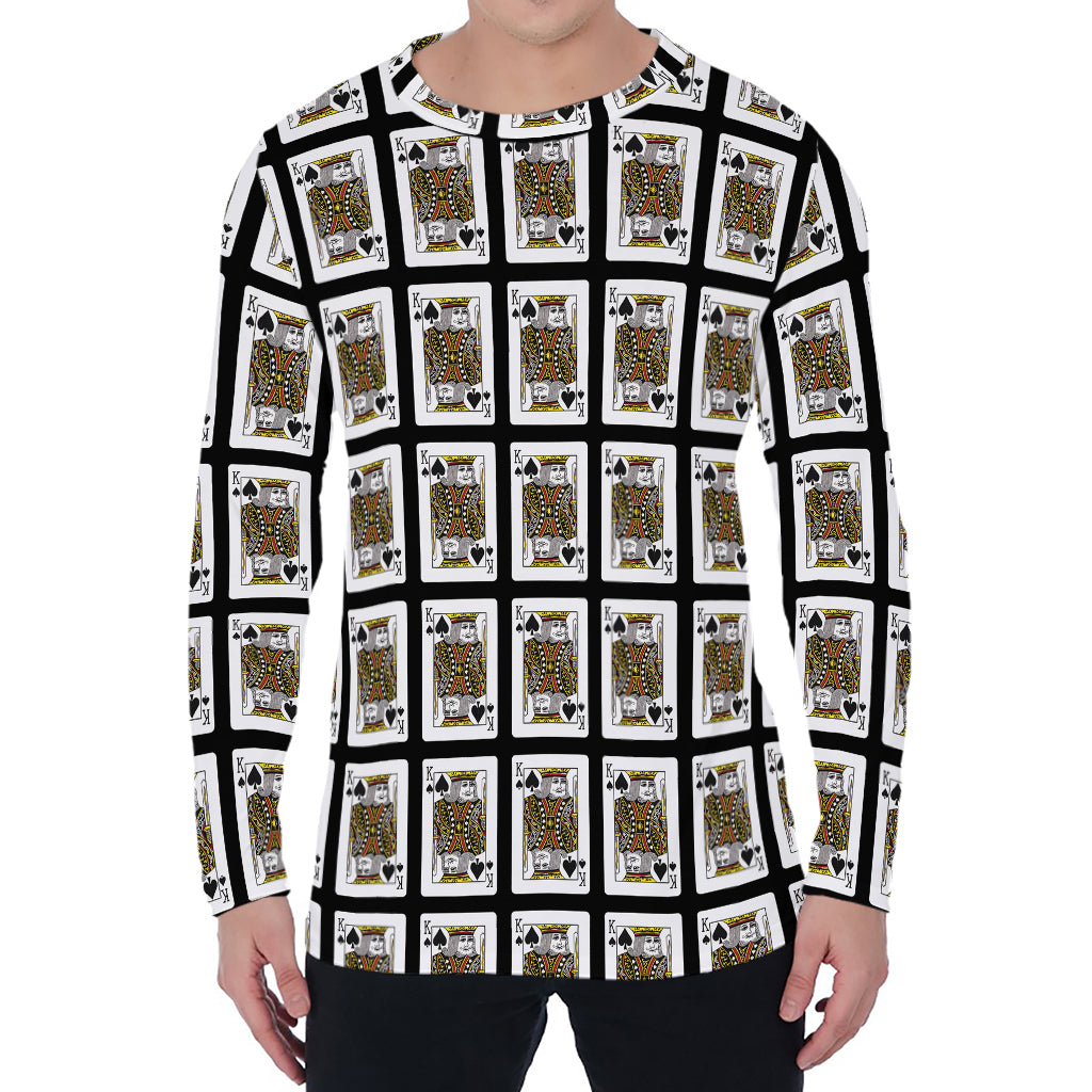 King Of Spades Pattern Print Men's Long Sleeve T-Shirt