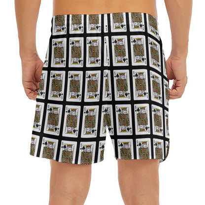 King Of Spades Pattern Print Men's Split Running Shorts