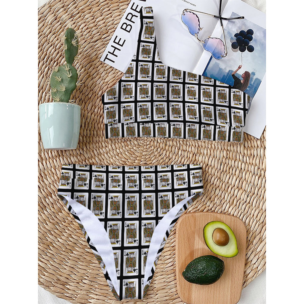 King Of Spades Pattern Print One Shoulder Bikini Top