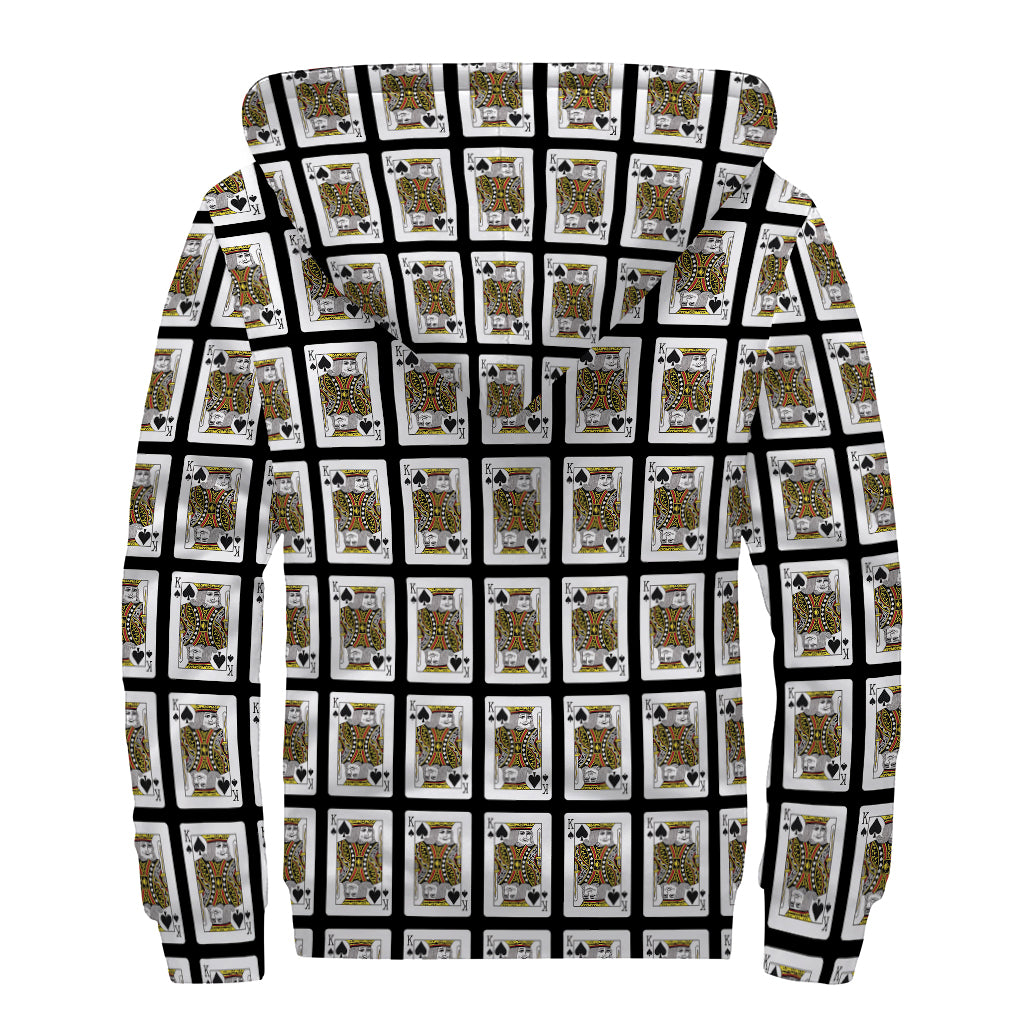 King Of Spades Pattern Print Sherpa Lined Zip Up Hoodie