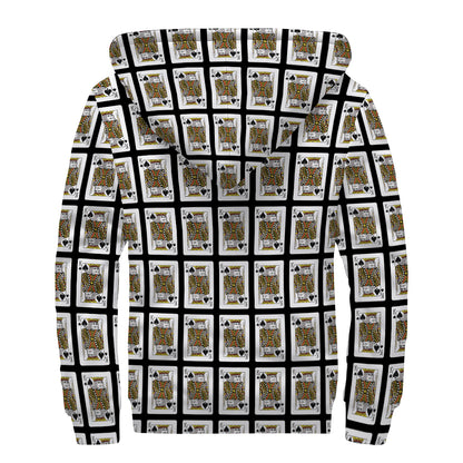 King Of Spades Pattern Print Sherpa Lined Zip Up Hoodie