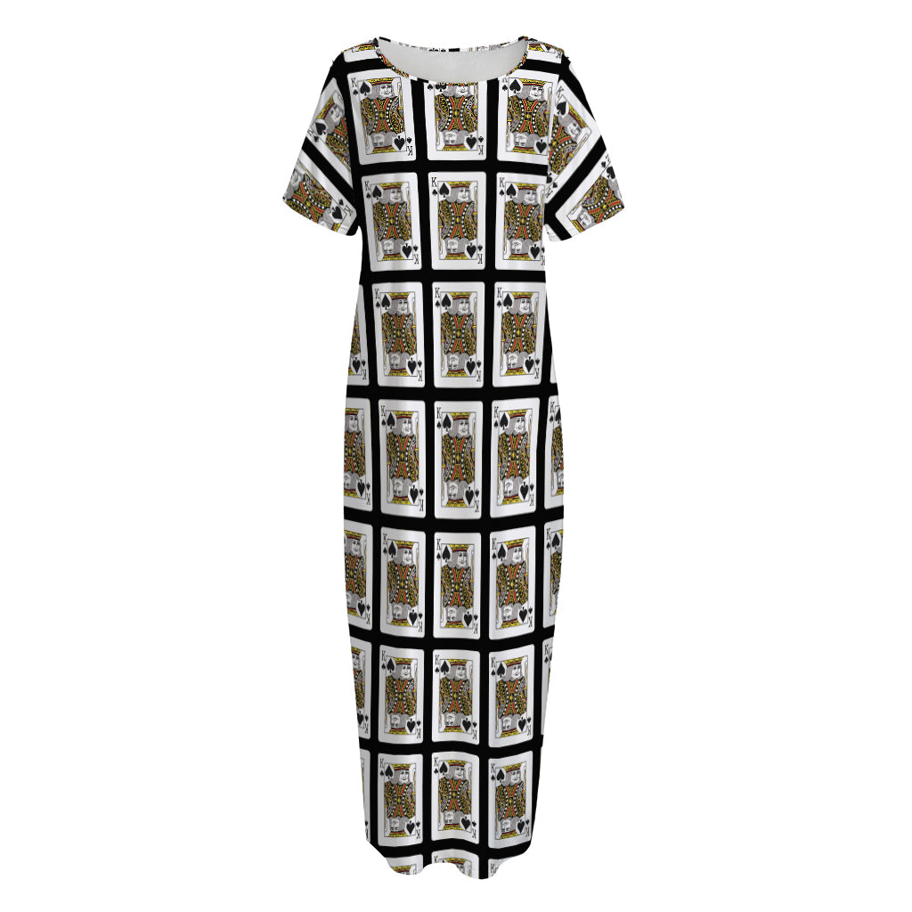 King Of Spades Pattern Print Short Sleeve Long Nightdress