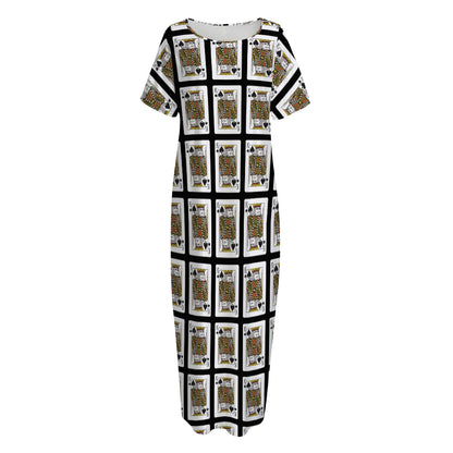 King Of Spades Pattern Print Short Sleeve Long Nightdress