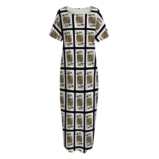 King Of Spades Pattern Print Short Sleeve Long Nightdress