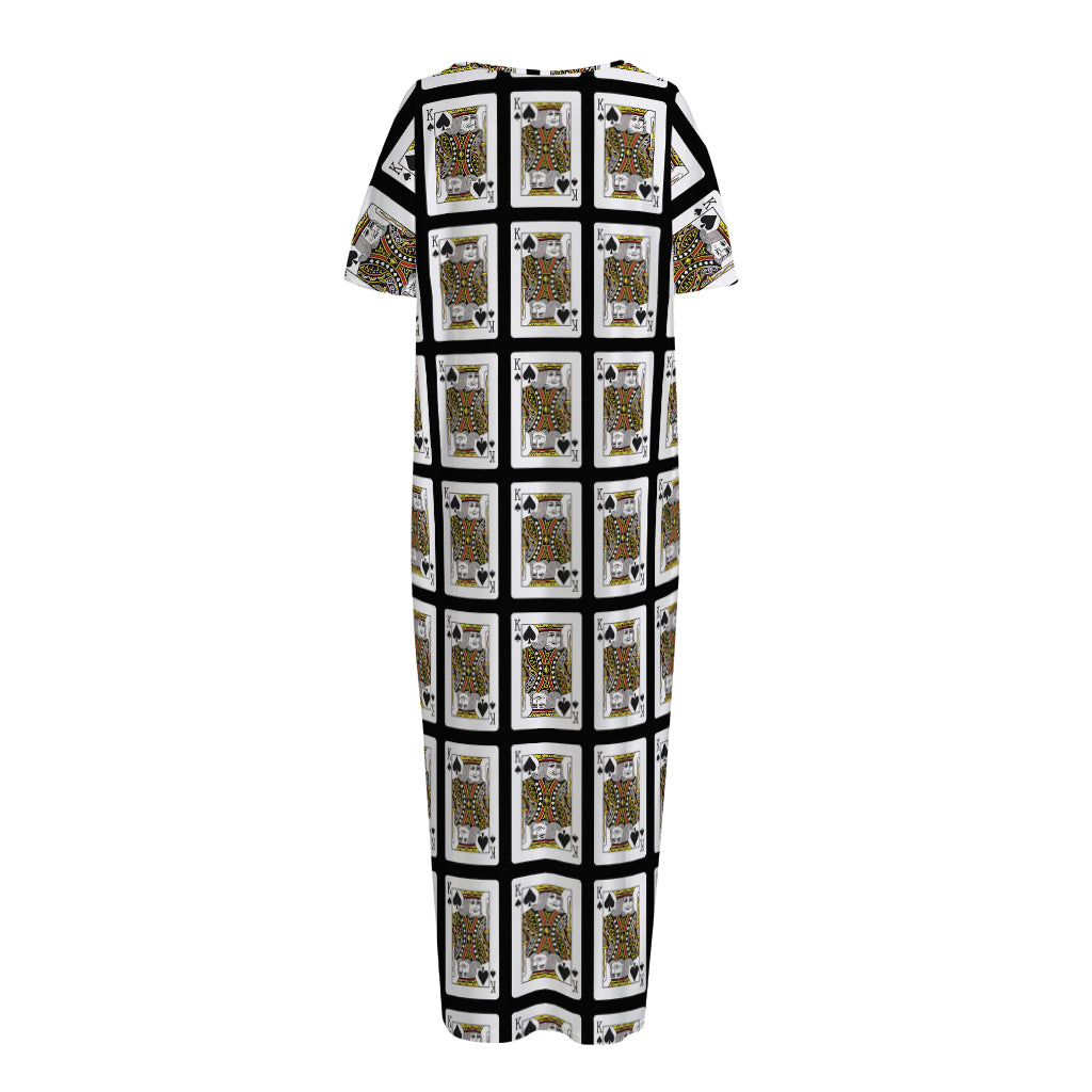 King Of Spades Pattern Print Short Sleeve Long Nightdress