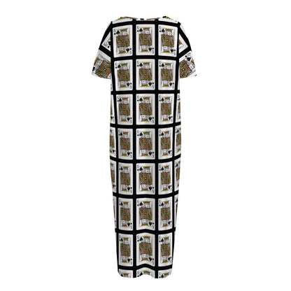 King Of Spades Pattern Print Short Sleeve Long Nightdress