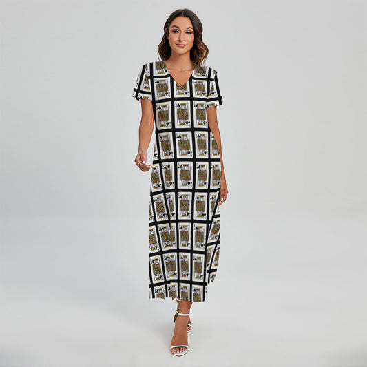 King Of Spades Pattern Print Short Sleeve Maxi Dress