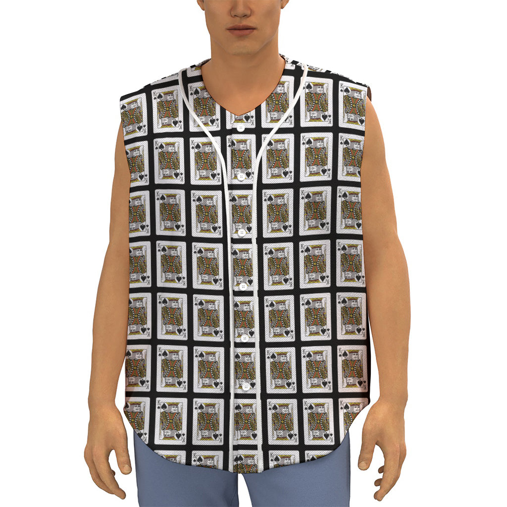 King Of Spades Pattern Print Sleeveless Baseball Jersey