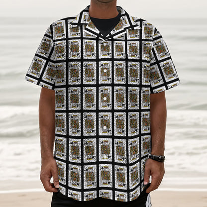 King Of Spades Pattern Print Textured Short Sleeve Shirt
