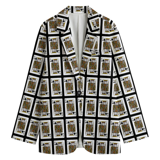 King Of Spades Pattern Print Women's Cotton Blazer