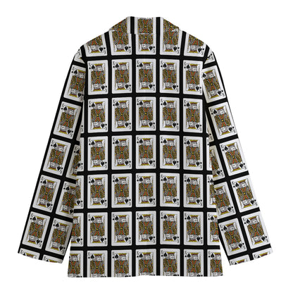 King Of Spades Pattern Print Women's Cotton Blazer