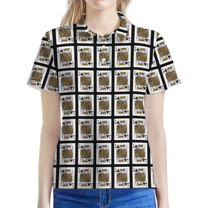 King Of Spades Pattern Print Women's Polo Shirt