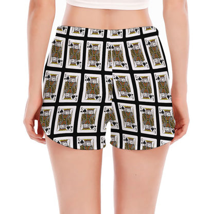 King Of Spades Pattern Print Women's Split Running Shorts