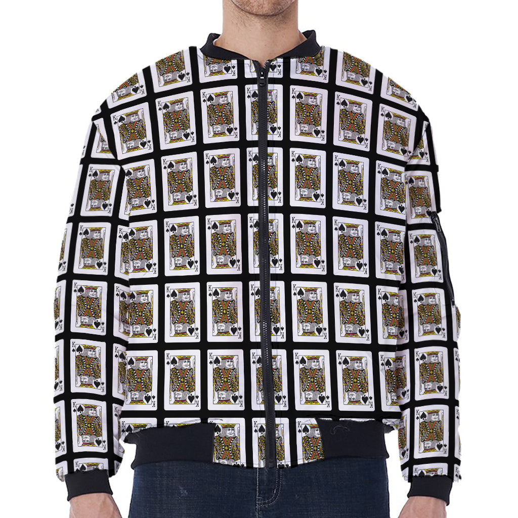 King Of Spades Pattern Print Zip Sleeve Bomber Jacket