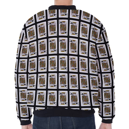 King Of Spades Pattern Print Zip Sleeve Bomber Jacket