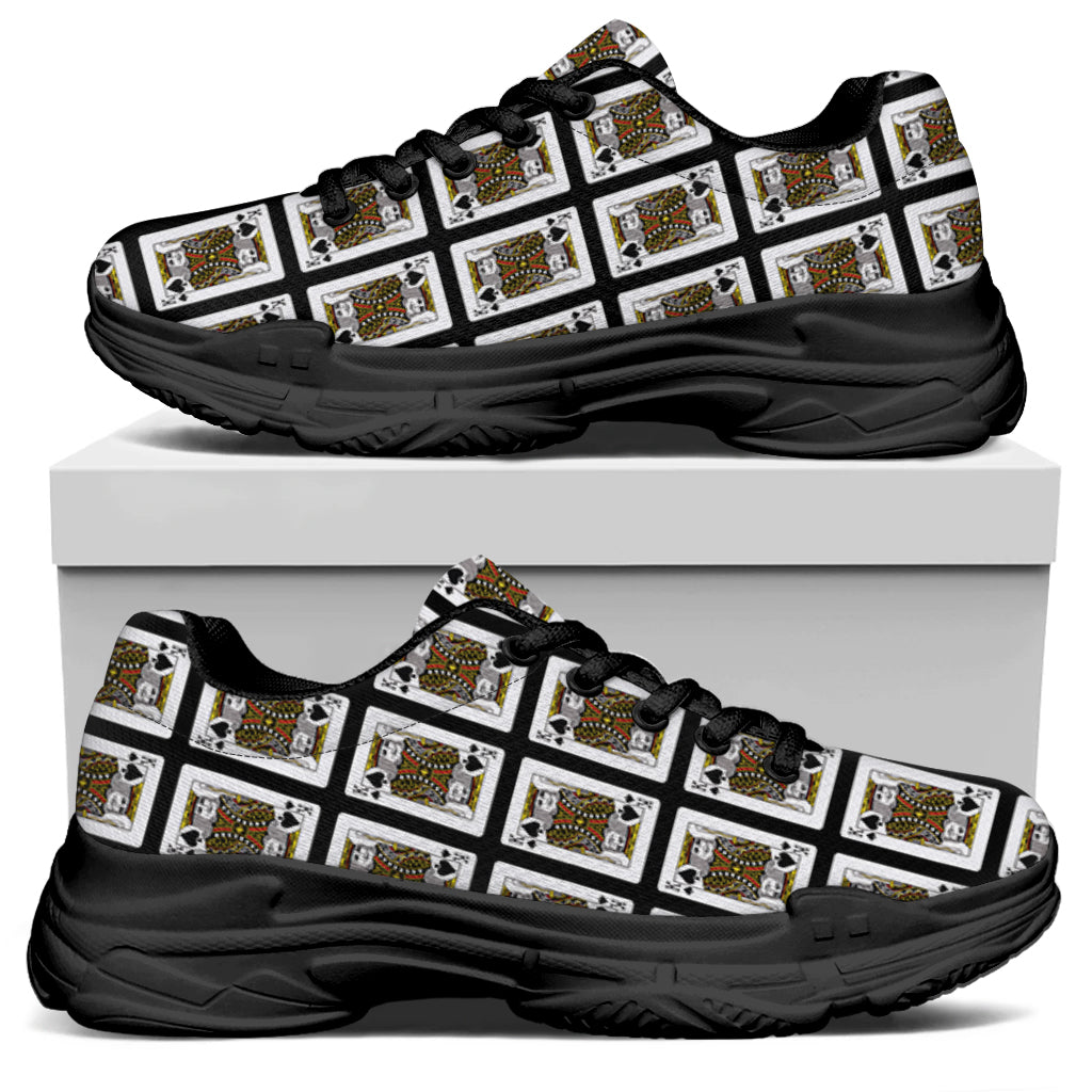 King Of Spades Playing Card Pattern Print Black Chunky Shoes